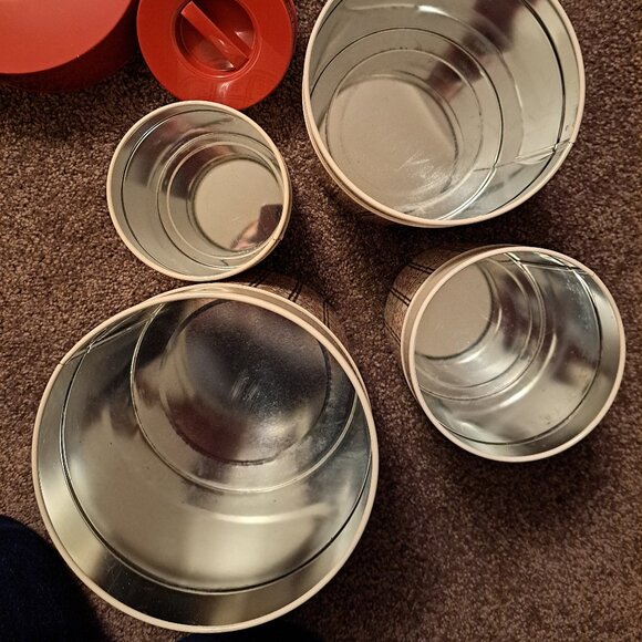 Vintage Japan Metal Nesting Canister Set of 4,Floral GHC Japan Red/Burnt Orange - Picture 10 of 13